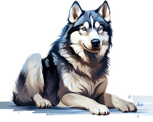 Wolf sitting with white background