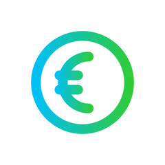 Euro finance icon with blue and green gradient outline style. euro, cash, currency, finance, money, bank, business. Vector Illustration