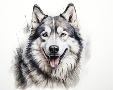 Majestic Husky portrait on White background