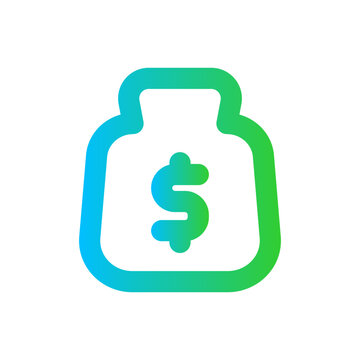 Money bag finance icon with blue and green gradient outline style. bag, money, cash, dollar, currency, business, finance. Vector Illustration