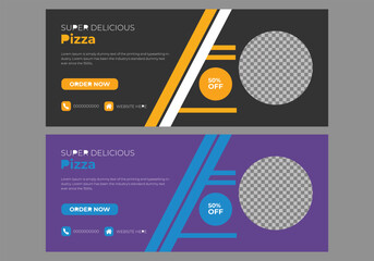  Food menu and delicious pizza web banner banner template.