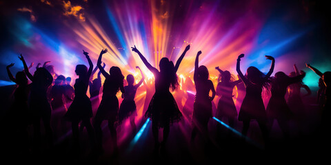 Fototapeta na wymiar Silhouette of people dancing during a club