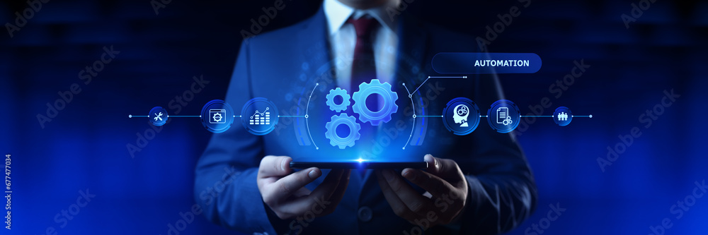 Poster automation software technology process system business concept