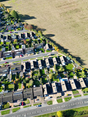 High Angle Footage of Countryside Landscape of Letchworth Garden City of England UK. The Footage Captured with Drone's Camera on November 11th, 2023