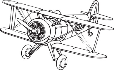 Vintage airplane  Line art coloring book page design
