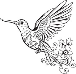 Kingfisher bird flying on the sky Line art coloring book page design