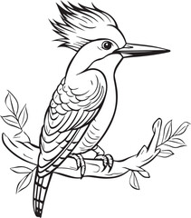 KIngfisher bird on a branch Line art coloring book page design
