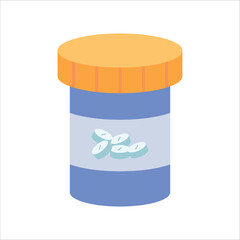 Pill bottle vector illustration. Medicine bottle in flat style. Prescription bottle.