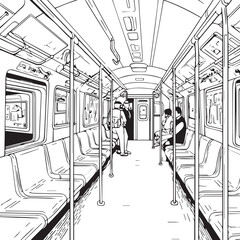 Train interior line art coloring page design
