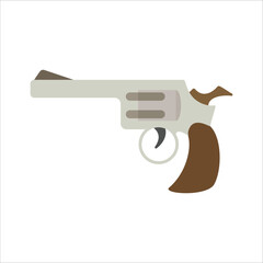 Revolver flat vector illustration. Black gun isolated clipart. Military weapon, police officer ammunition. Pistol for self defense. Gangster firearm. Portable gun, protective equipment