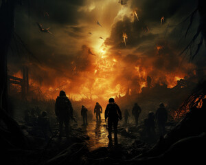 Obraz premium Hellish landscape that signifies the climate crisis and global capitalism