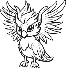 Eagle owl cartoon line art coloring page design