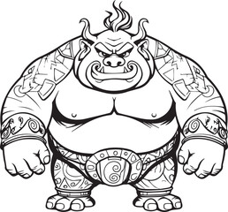 Angry wild Human line art coloring page design
