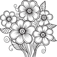 Beautiful Flower Bouquets  lineart, coloring page,  sketch, vector, 
