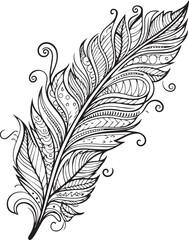 Feather line art coloring page design