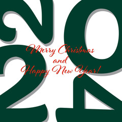 2024 large green numbers on a white background with the inscription Merry Christmas and New Year. Vector illustration