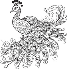 Cute Queen Peacock line art coloring page design