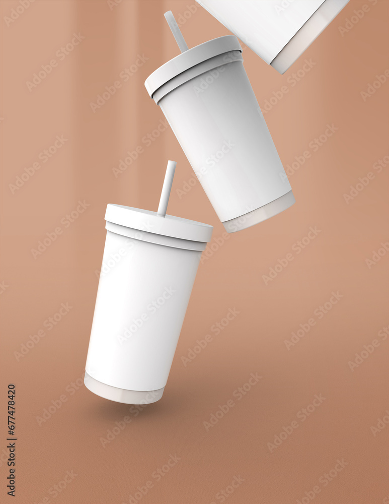 Poster a 3d rendering of a sleek and stylish tumbler with a simple yet tasteful and harmonious background d
