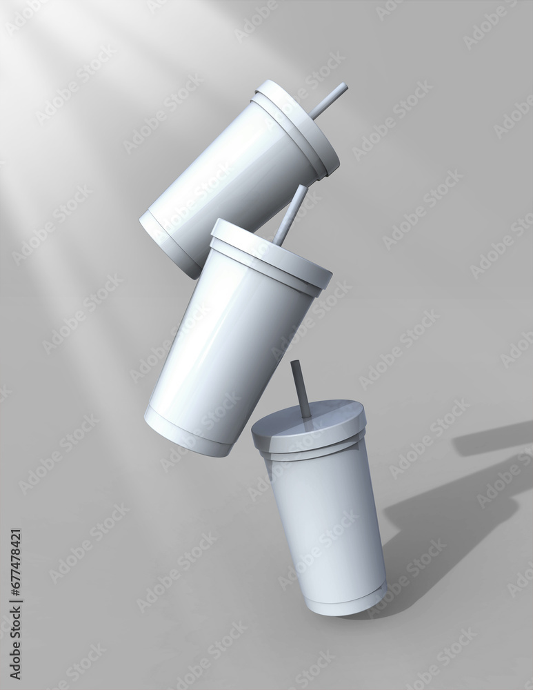 Poster a 3d rendering of a sleek and stylish tumbler with a simple yet tasteful and harmonious background d
