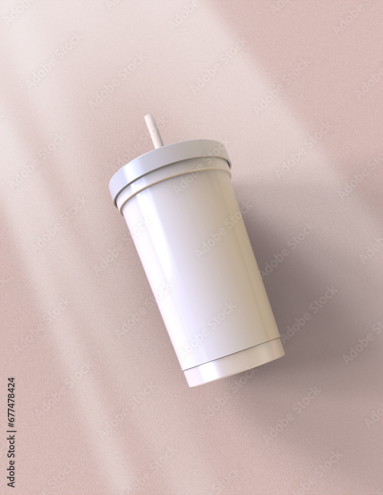 Poster a 3d rendering of a sleek and stylish tumbler with a simple yet tasteful and harmonious background d