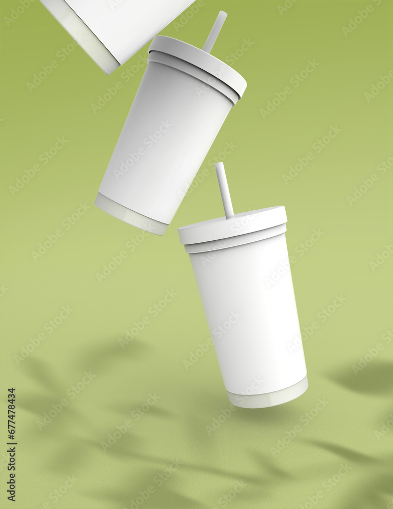 Poster a 3d rendering of a sleek and stylish tumbler with a simple yet tasteful and harmonious background d