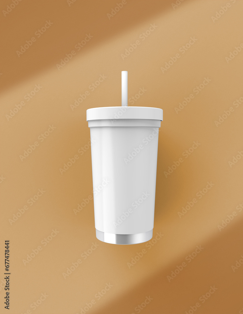 Poster a 3d rendering of a sleek and stylish tumbler with a simple yet tasteful and harmonious background d