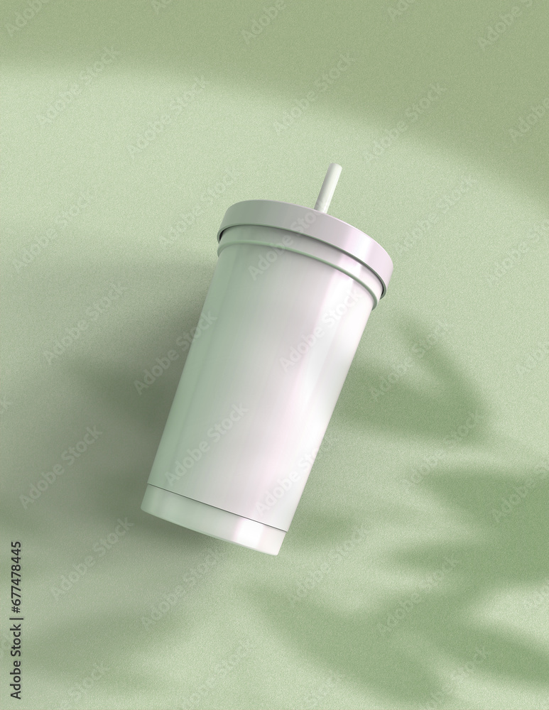 Poster a 3d rendering of a sleek and stylish tumbler with a simple yet tasteful and harmonious background d