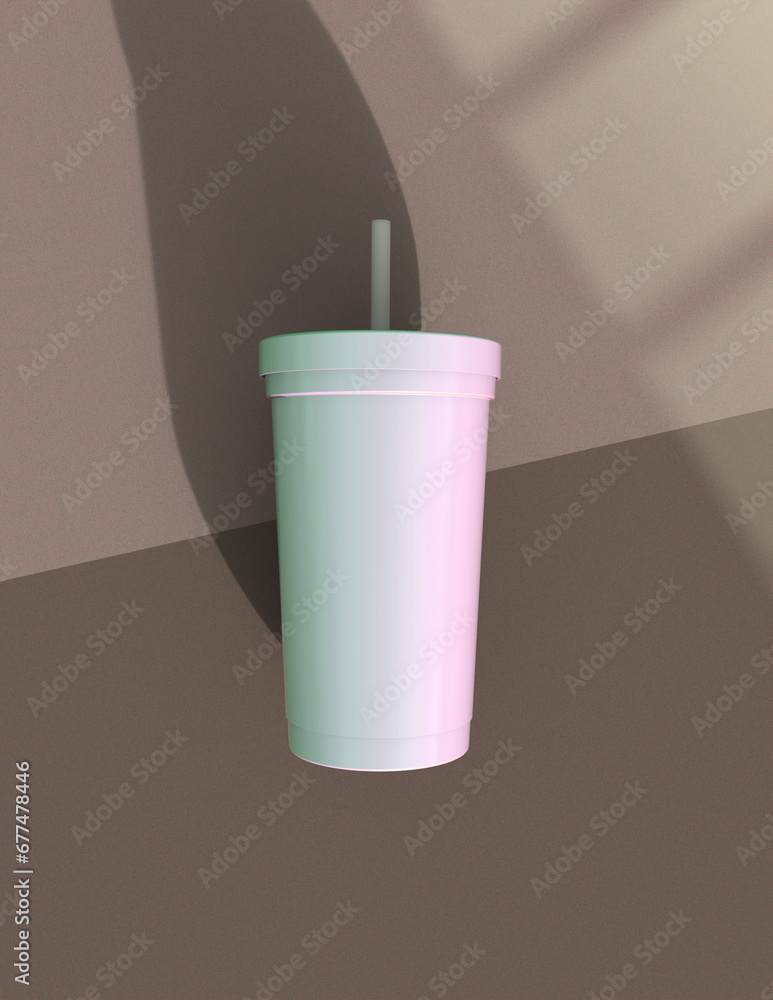 Poster a 3d rendering of a sleek and stylish tumbler with a simple yet tasteful and harmonious background d