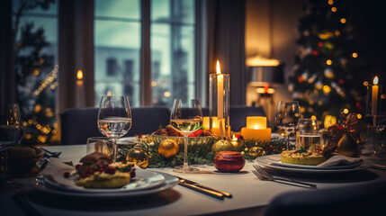 Naklejka premium Festive Christmas Dinner Table Settings