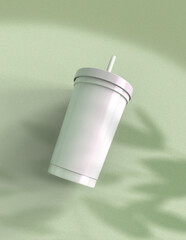 A 3D rendering of a sleek and stylish tumbler with a simple yet tasteful and harmonious background designed for an appealing product mock-up.
