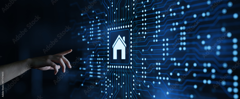 Poster smart home automation control system. innovation technology internet network concept