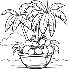 Coconut tree on a vase line art coloring page design