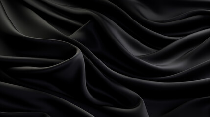 Obraz premium Abstract Black silk luxury cloth. Liquid wavy or wavy folds of grunge silk texture satin velvet material. Creases of satin, silk, cloth luxurious background or elegant wallpaper. Generative AI