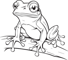 Frog on a leaf  lineart, coloring page,  sketch, vector, 
