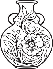 Vase with Flower Design line art coloring page design