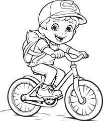 Boy Cycling line art coloring page design