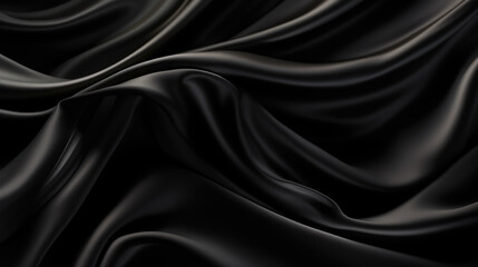 Obraz premium Abstract Black silk luxury cloth. Liquid wavy or wavy folds of grunge silk texture satin velvet material. Creases of satin, silk, cloth luxurious background or elegant wallpaper. Generative AI