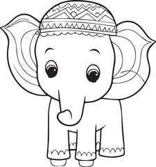 Cute line art Elephant with Tupi coloring page design