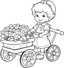 A Girl with a Flower Car coloring page Design