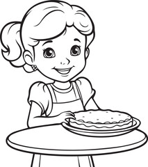 Girl With Cake on a Plate coloring page design