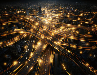 Fototapeta na wymiar Aerial View of Intersecting Highways Weaving Through the City in Urban Connectivity