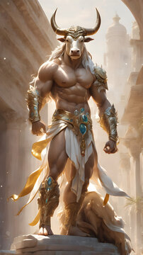 "Minotaur" from Greek mythology looks like a bull AI Generative.