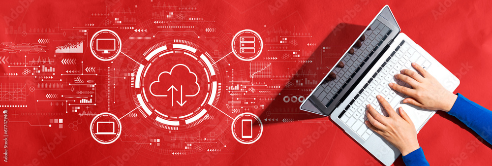 Poster cloud computing with person using a laptop computer