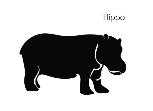 hippo silhouettes, Hippo Vector illustration, Hippopotamus isolated on white background. African animals, zoo and wildlife concept