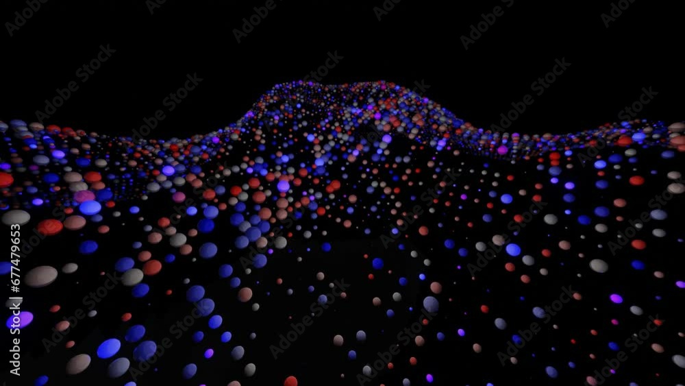 Poster many different spheres flash blue-violet light and move. looped computer animation. 3d render