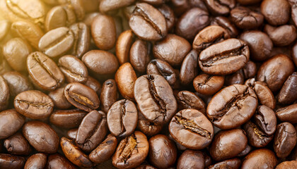 Fototapeta premium Close-up Two roasted coffee beans