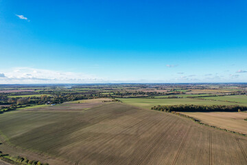 High Angle Footage of Countryside Landscape of Letchworth Garden City of England UK. The Footage Captured with Drone's Camera on November 11th, 2023