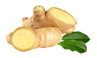 Ginger Root with Leaves on Transparent PNG Background