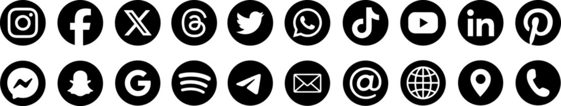 Social media icons. Instagram, Facebook, X app, Threads, Twitter, WhatsApp, TikTok, YouTube, Google, LinkedIn business logo set. Vector editorial illustration