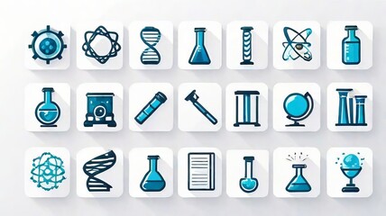 Collection of Science and Laboratory Themed Icons on a White Background